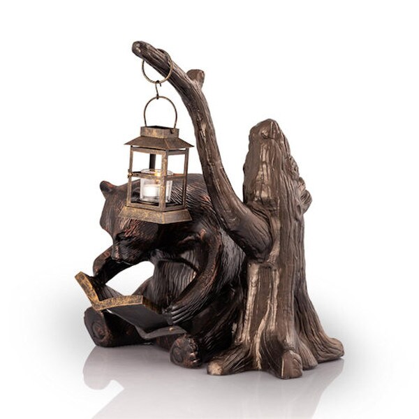 Bear Garden Lantern Book Lover Statue candle decoration Holder Iron